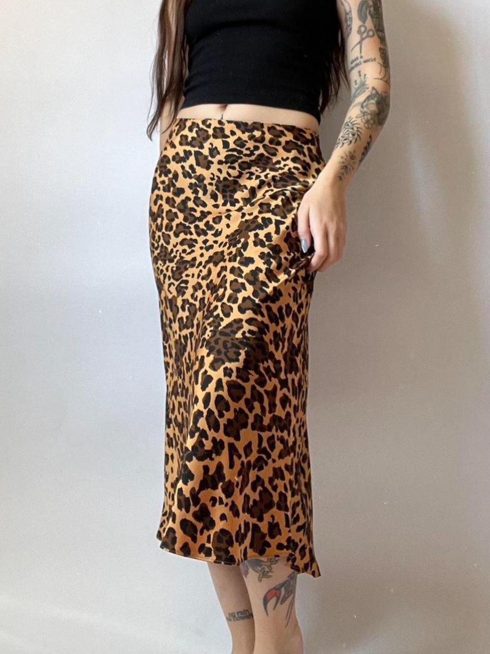 Babaton Leopard-Print Midi Skirt in Brown and Black